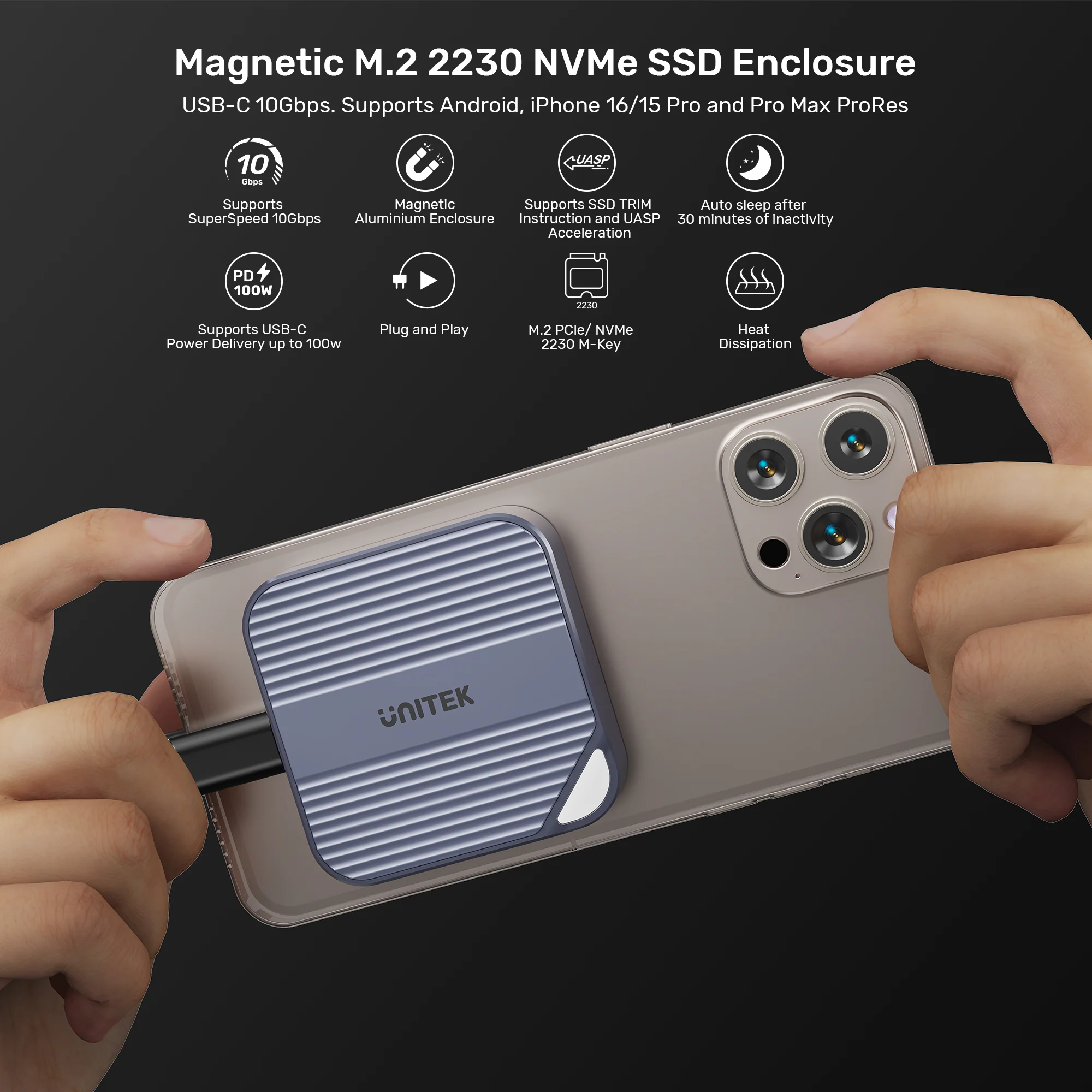 UNITEK S1244AGY01 Magnetic M.2 2230 NVMe Enclosure - UTECH