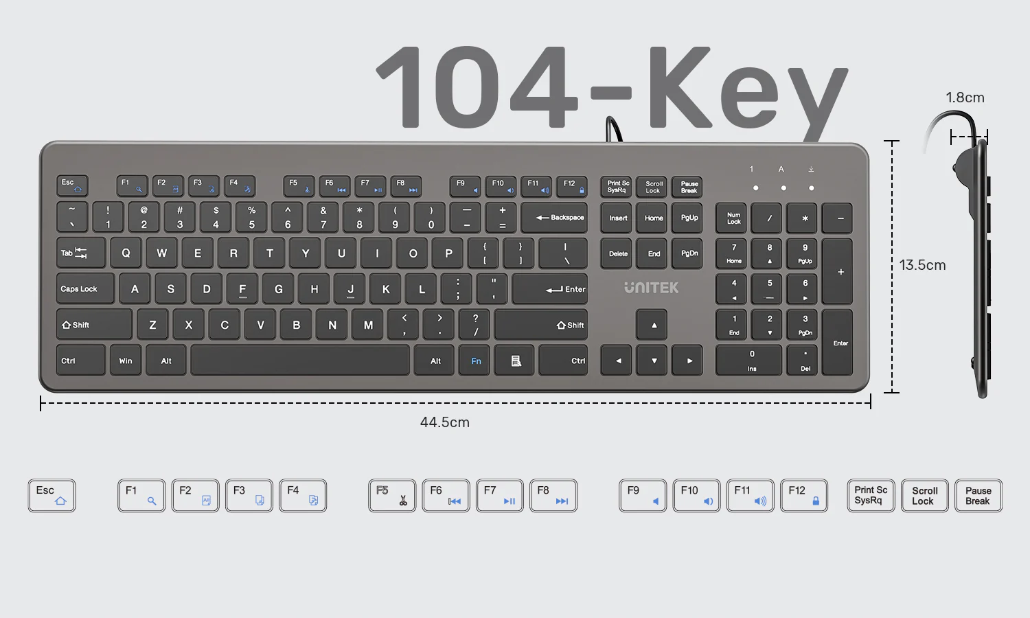 UNITEK T052AGY01 SlimTap Ultra Light Wired Keyboard - UTECH