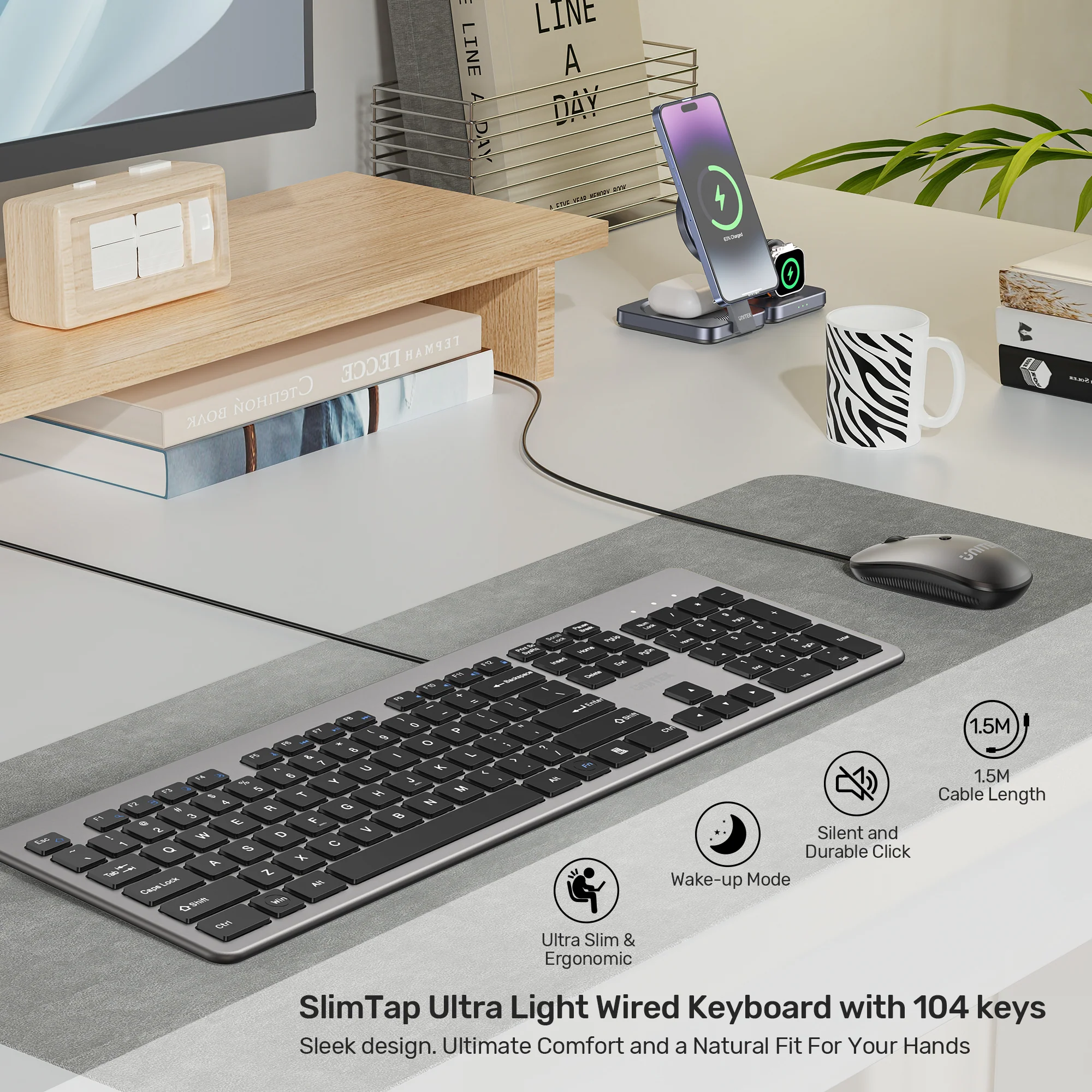 UNITEK T052AGY01 SlimTap Ultra Light Wired Keyboard - UTECH