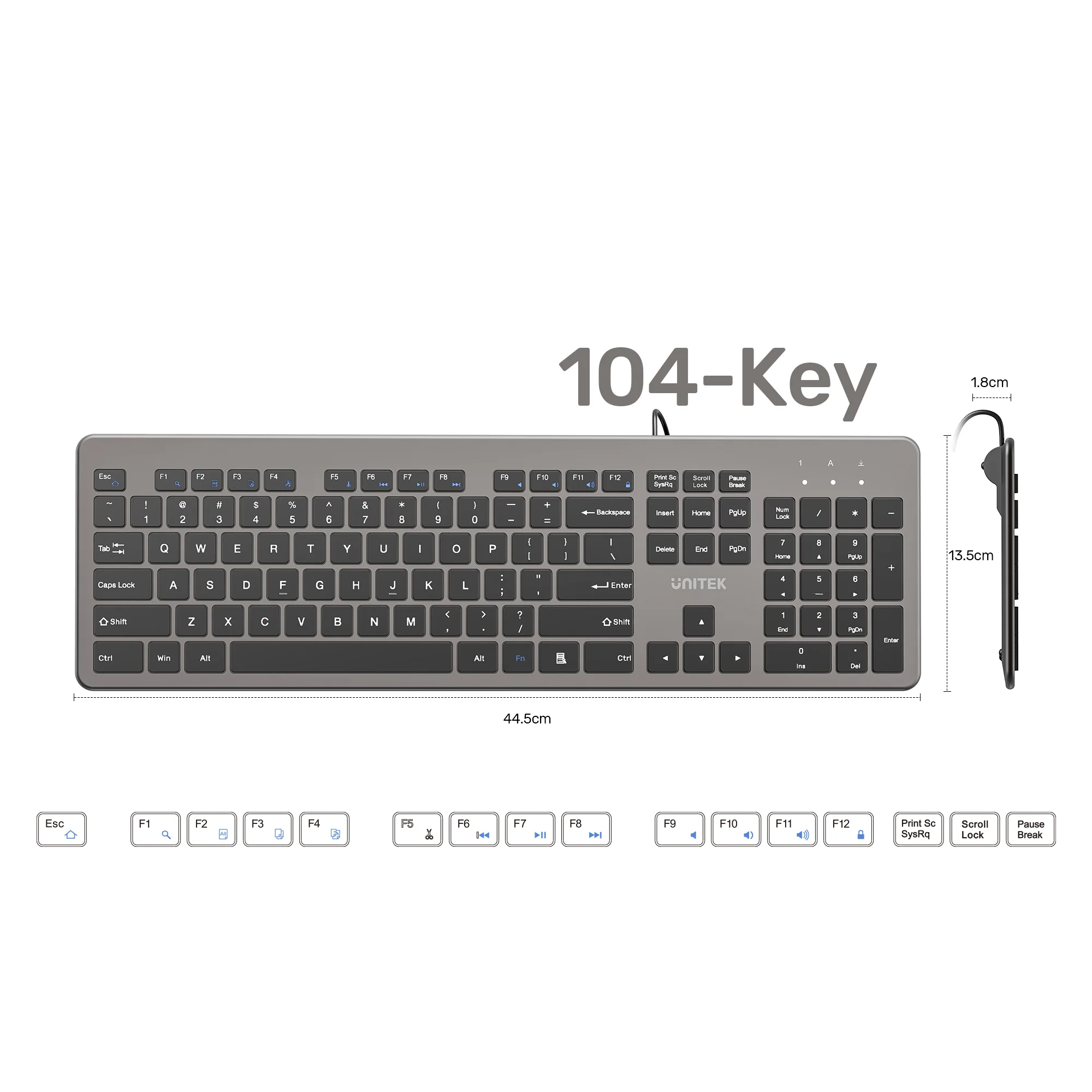 UNITEK T052AGY01 SlimTap Ultra Light Wired Keyboard - UTECH
