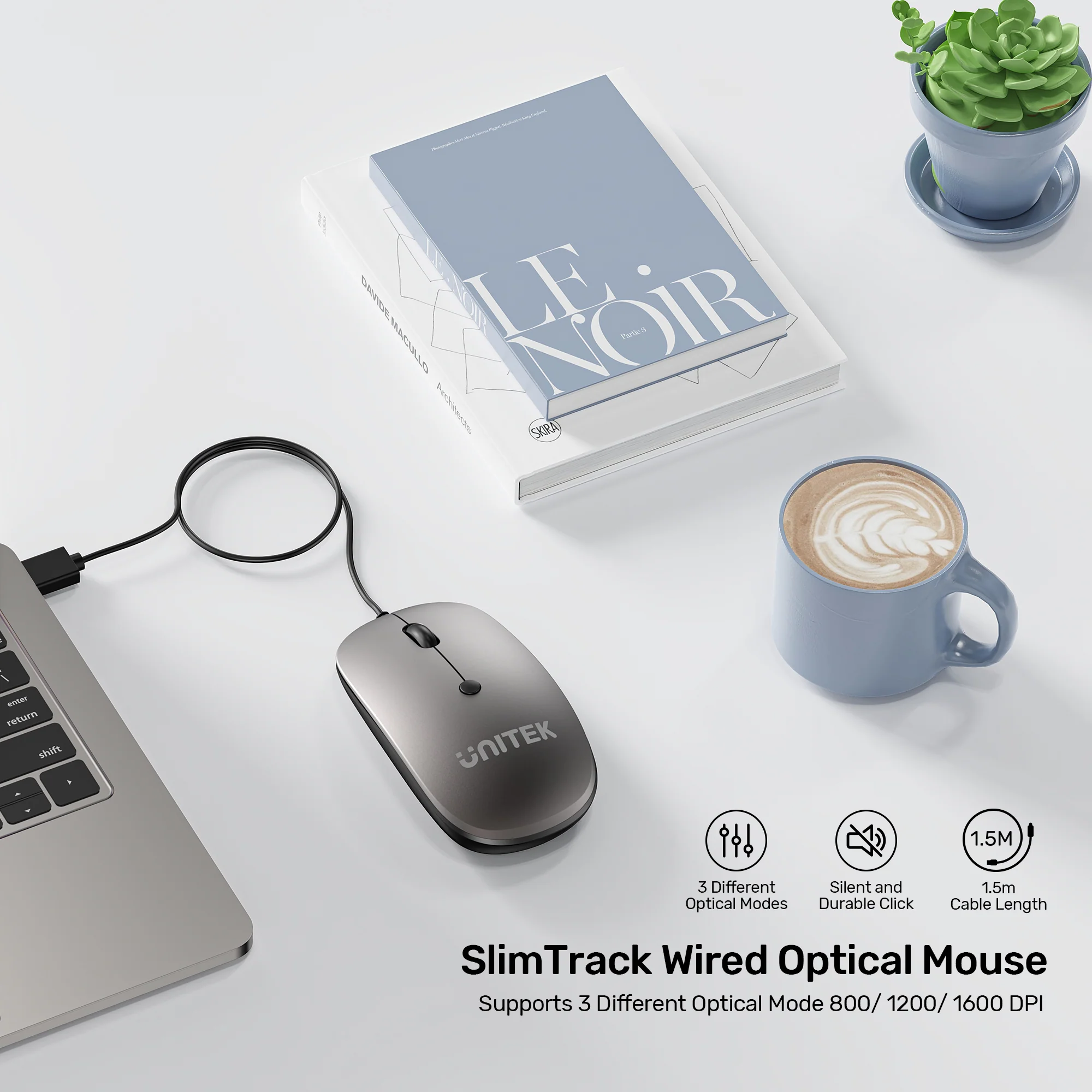 UNITEK T060BGY01 SlimTrack Wired Optical Mouse - UTECH