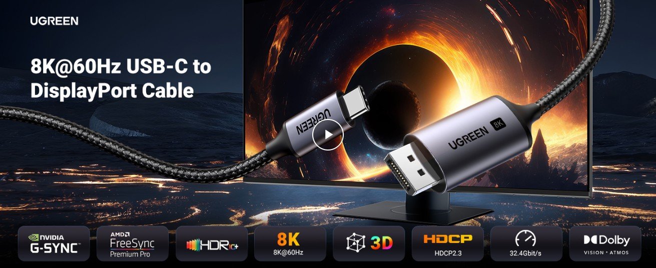 UGREEN 25839 USB-C to DisplayPort Cable 3 Meter 8K - UTECH